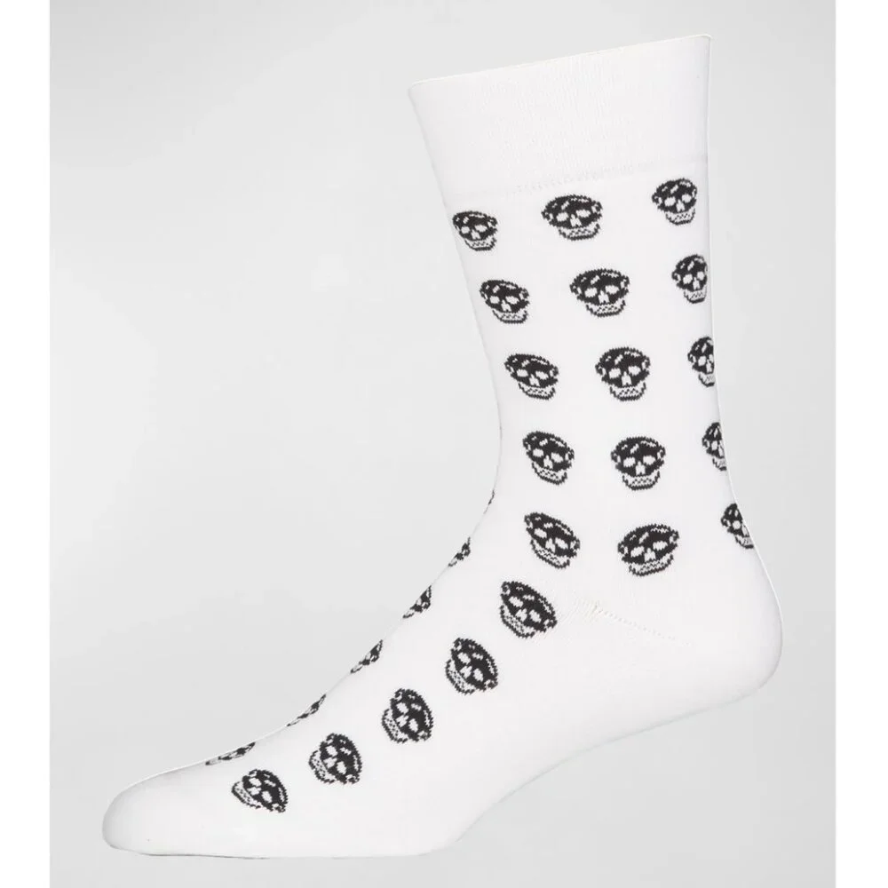 Alexander McQueen White Socks with Black Skull Pattern